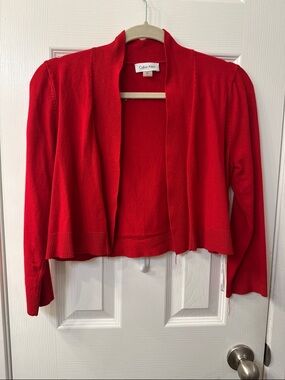 Calvin Klein Bright Red Open-Front Cropped Cardigan Size L